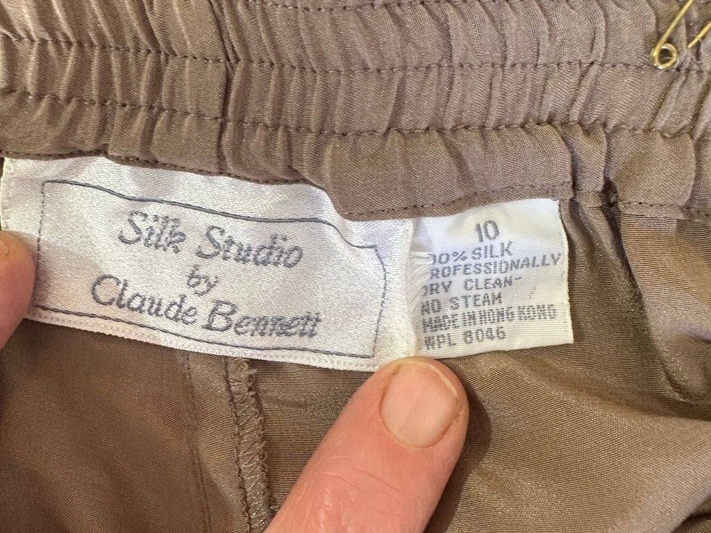 Claude Bennett Taupe Silk Pull-On Pants 10