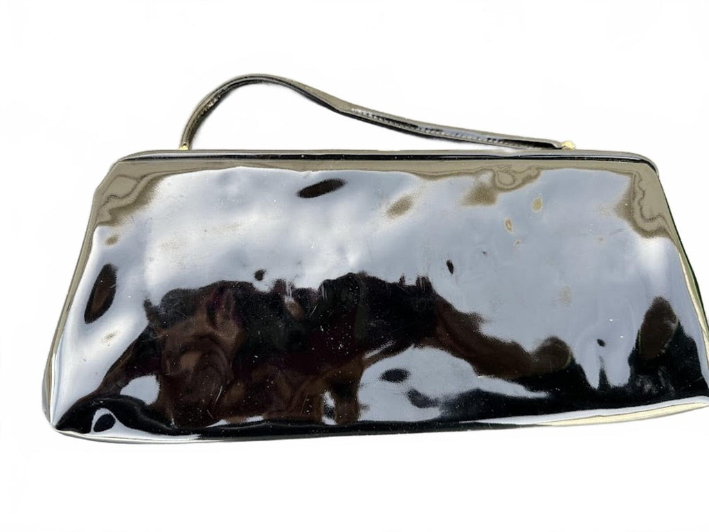 Vintage Black Patent Clutch Lucite Frame