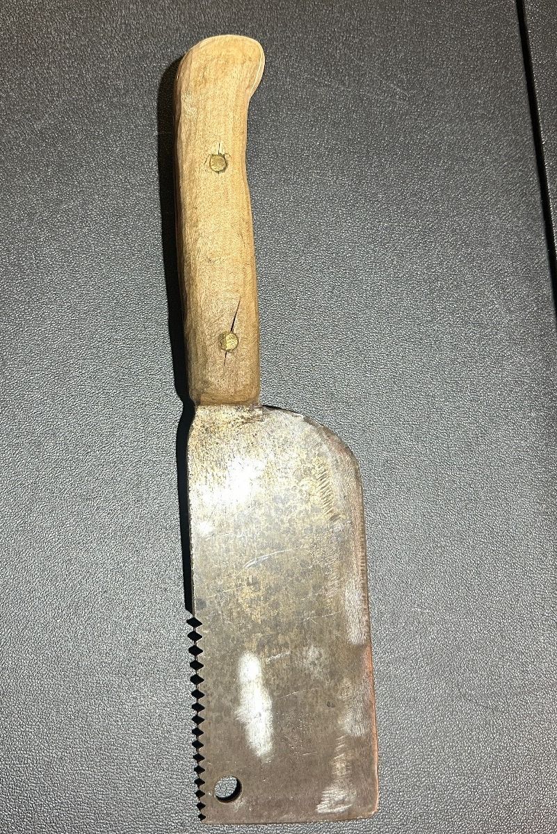 Vintage Butcher Meat Cleaver Serrated Spine Wood Handle