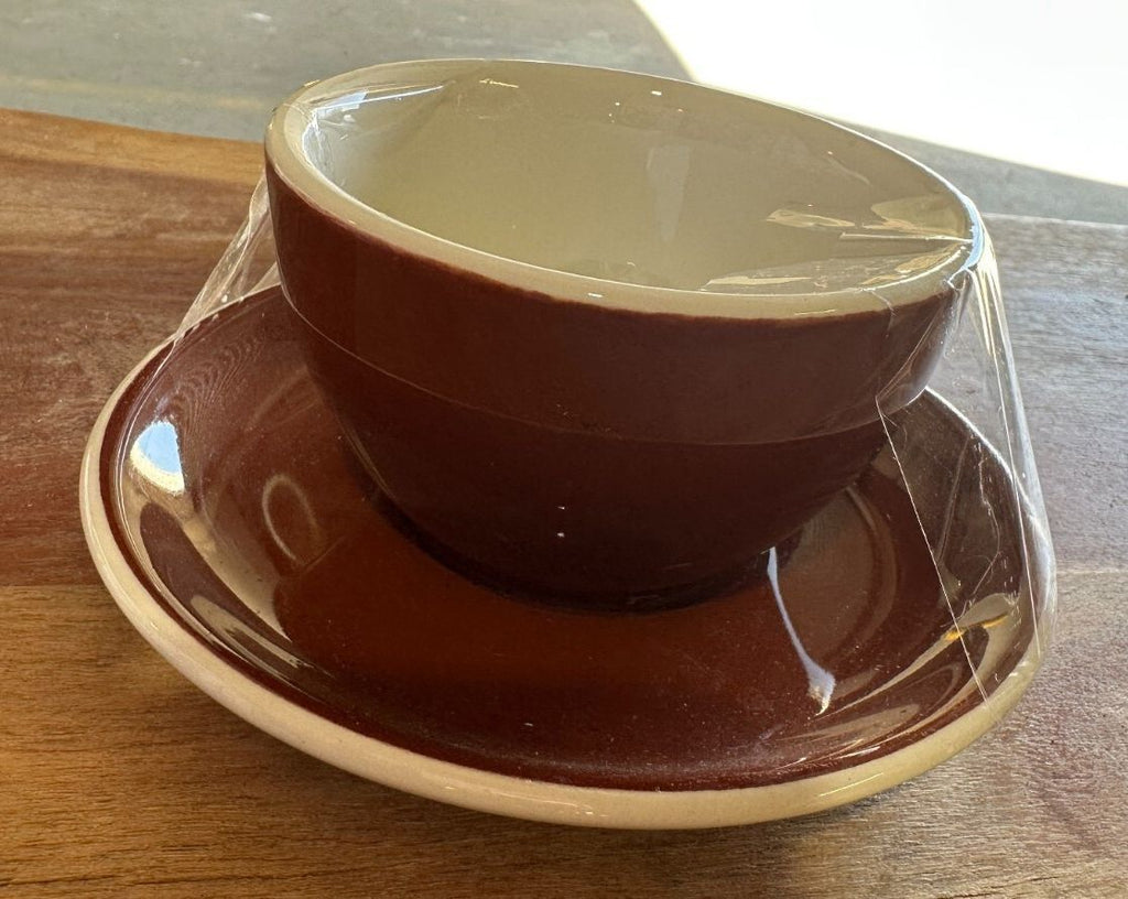 Brown Stoneware Coffee Cup and Saucer Set