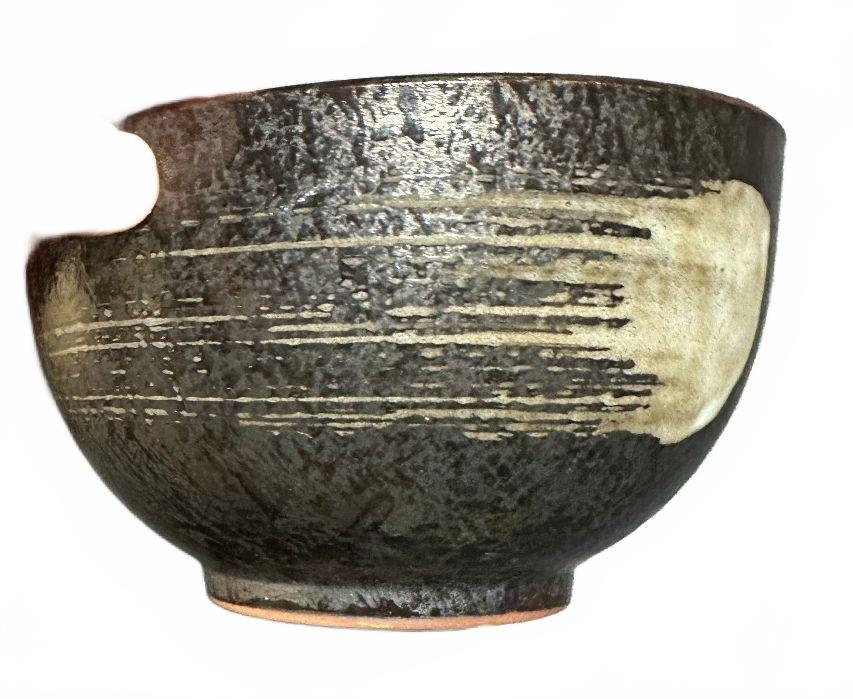 Vintage Studio Pottery Black Gray Incised Stoneware Bowl