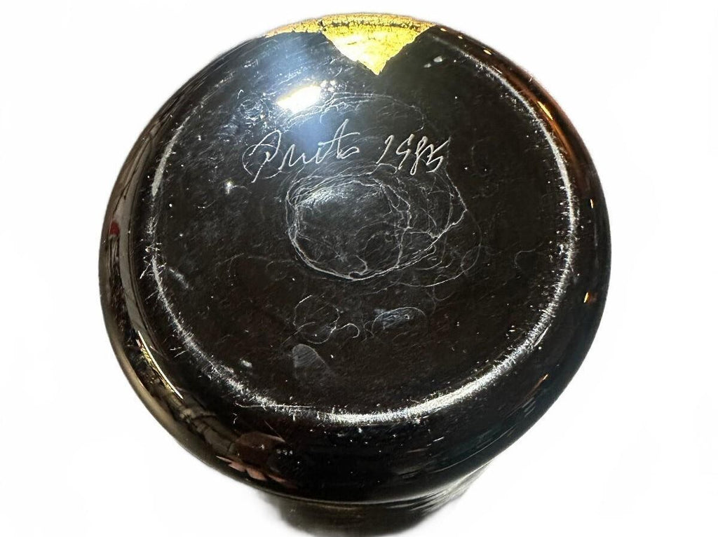 Signed 1985 Black & Gold Studio Art Glass Vessel 3.5"