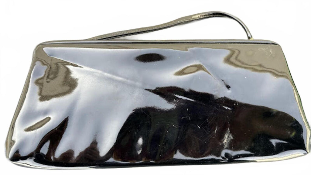 Vintage Black Patent Clutch Lucite Frame