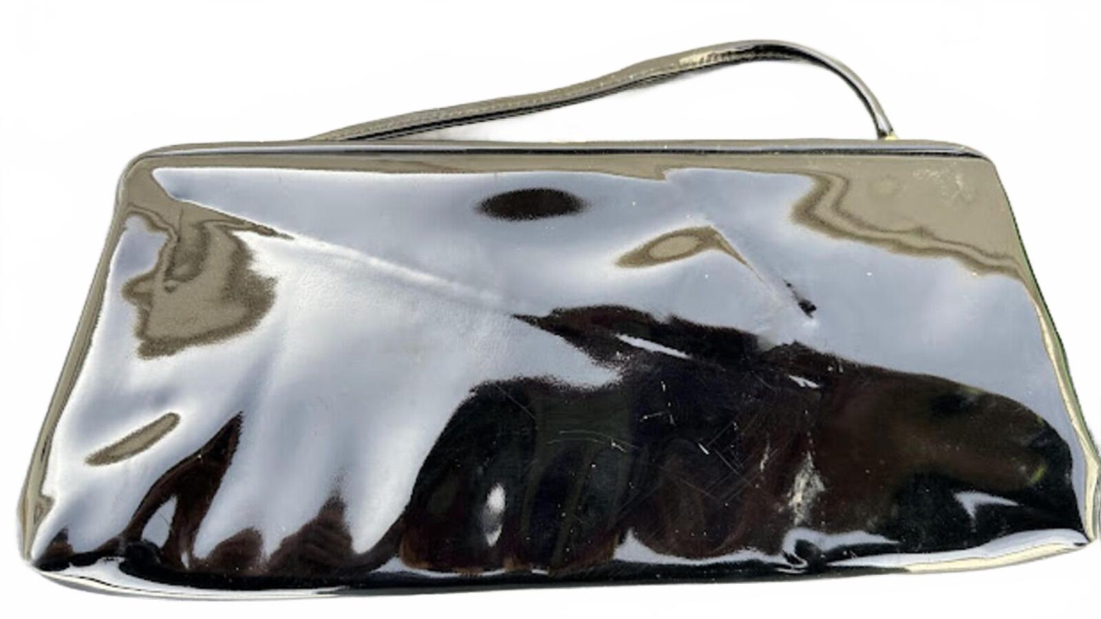 Vintage Black Patent Clutch Lucite Frame
