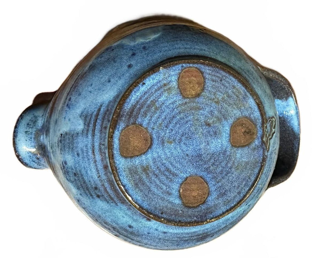 Hand Thrown Blue Studio Pottery Batter Bowl Spout 9"