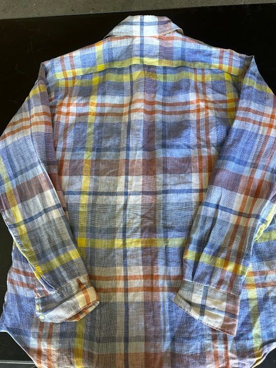 Thomas Dean Linen Plaid Shirt Men's XL