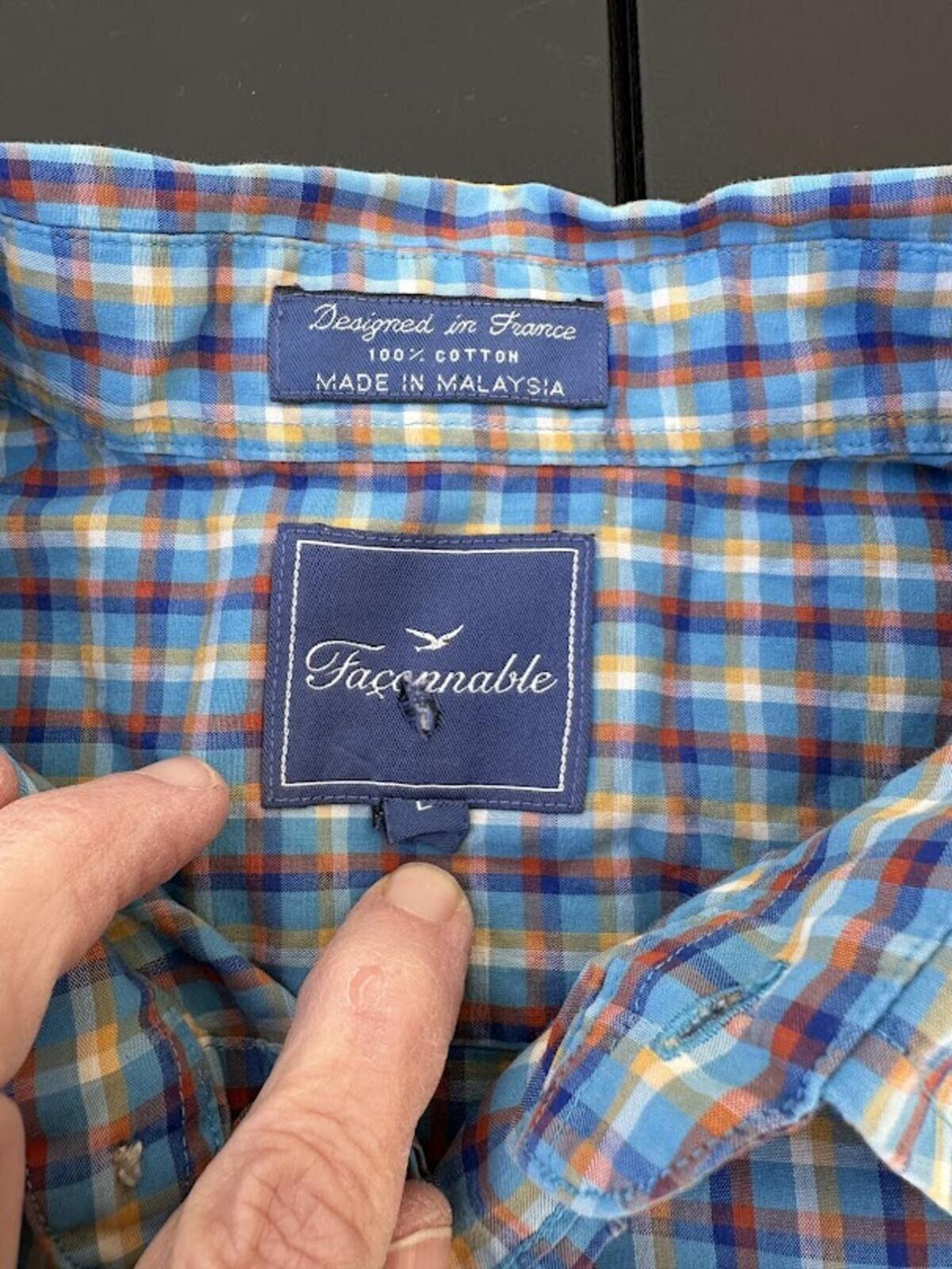 Façonnable Blue Plaid Shirt Men’s L