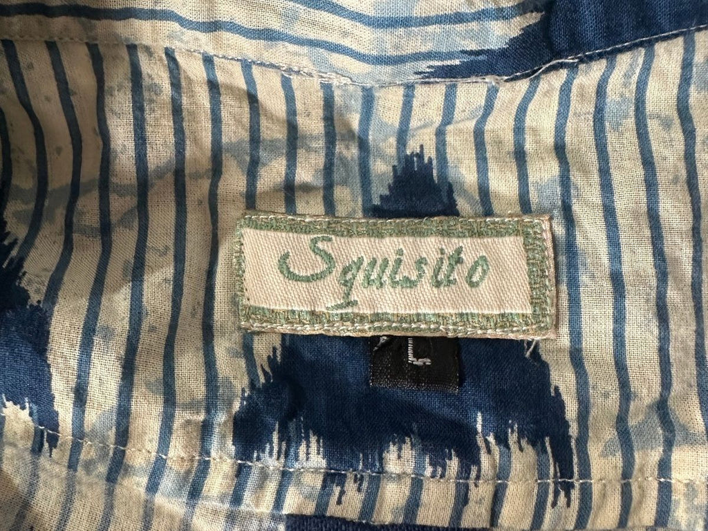 Squisto Blue Ikat Cotton Button Front Shirt L