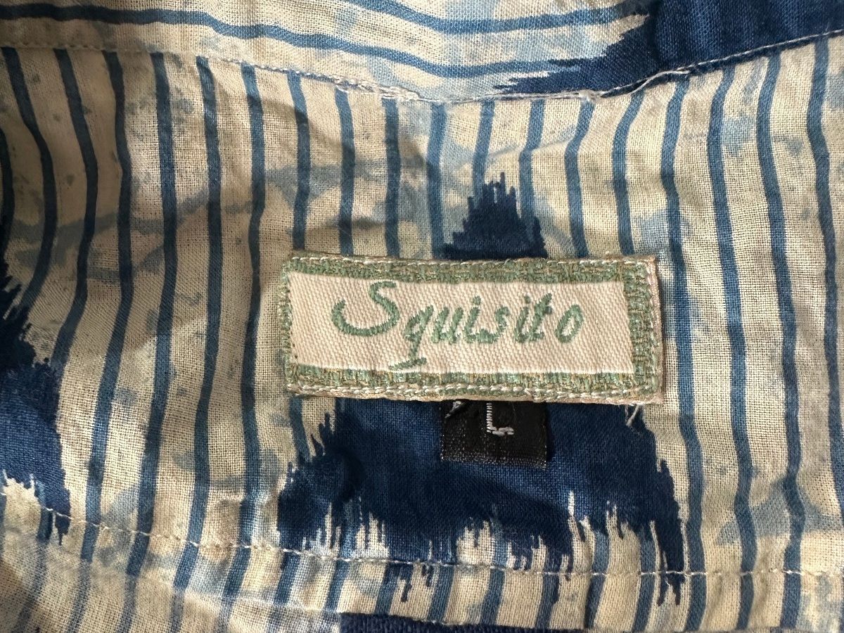 Squisto Blue Ikat Cotton Button Front Shirt L