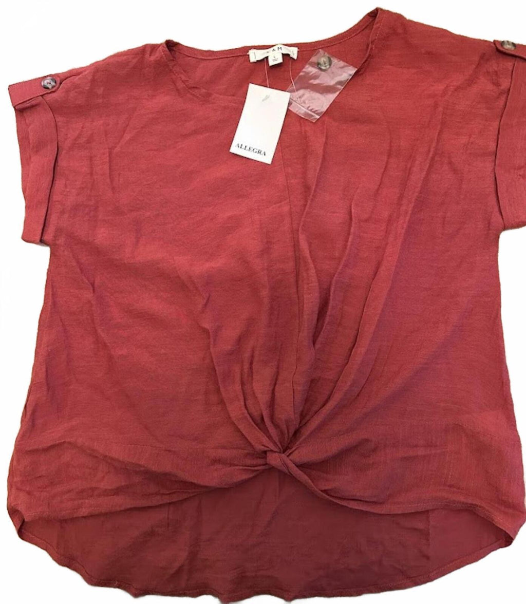 E&M Red/Rust Twist Front Top L NWT