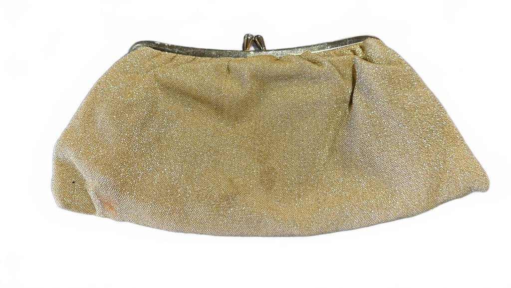 Vintage Gold Lame Kiss Lock Clutch Evening Purse
