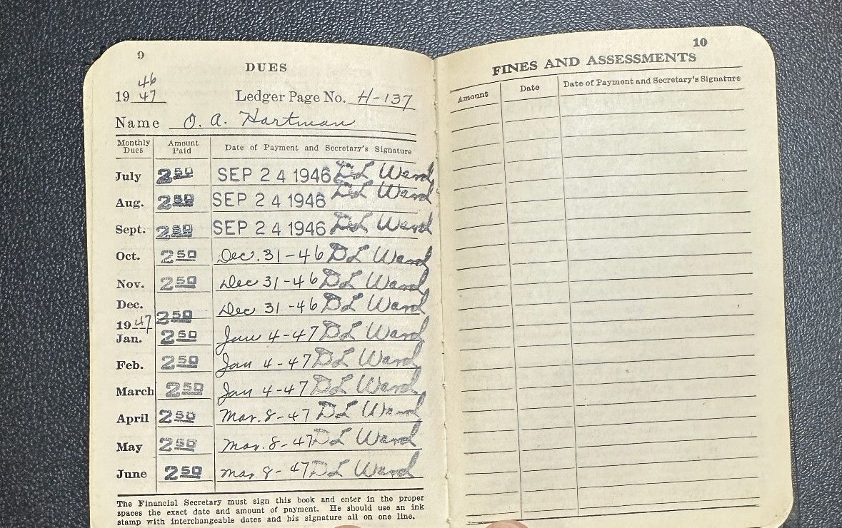 1944 Carpenters Union Dues Book Local 1323 Monterey CA