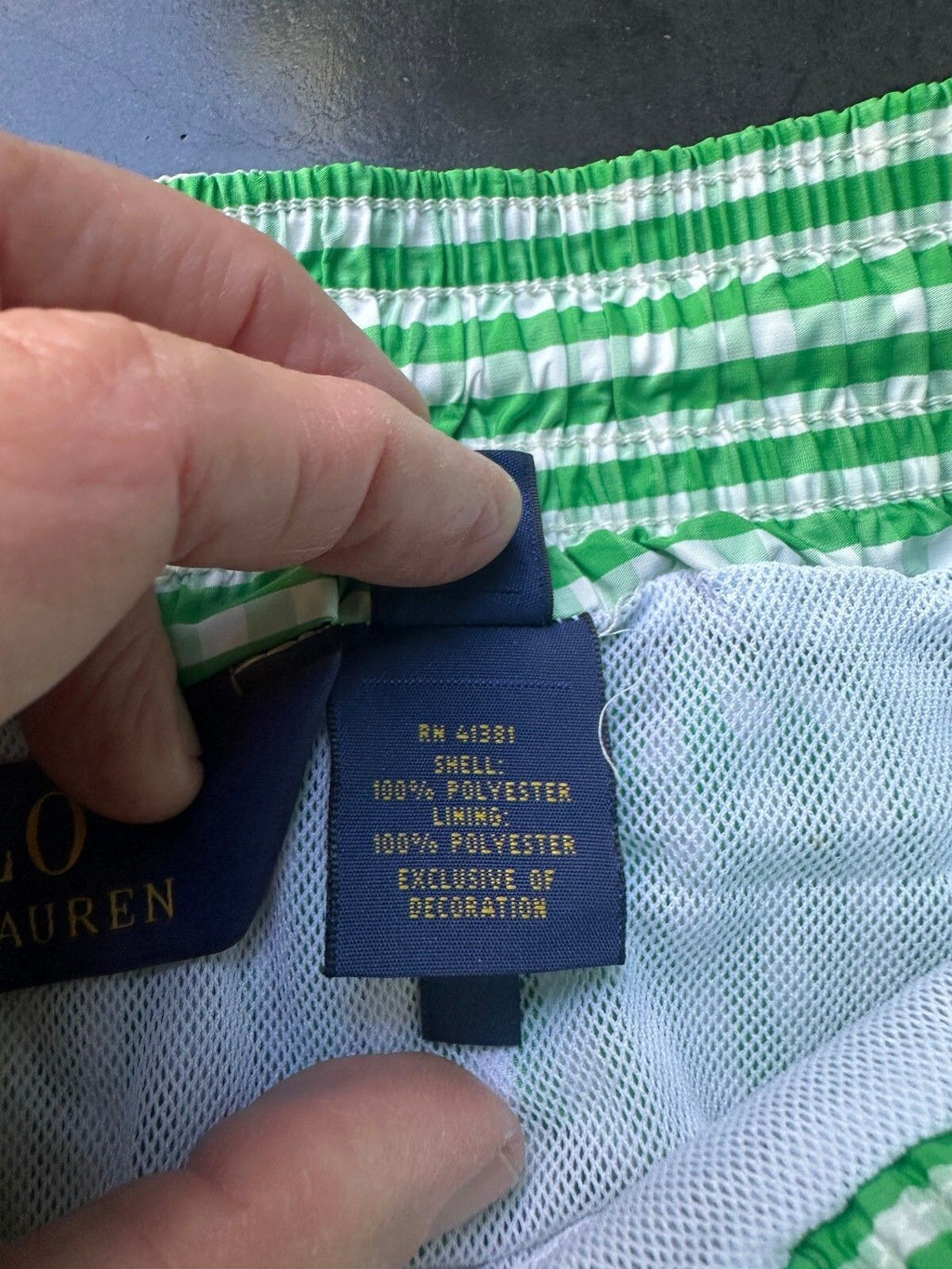 Polo Ralph Lauren Green Gingham Swim Trunks L