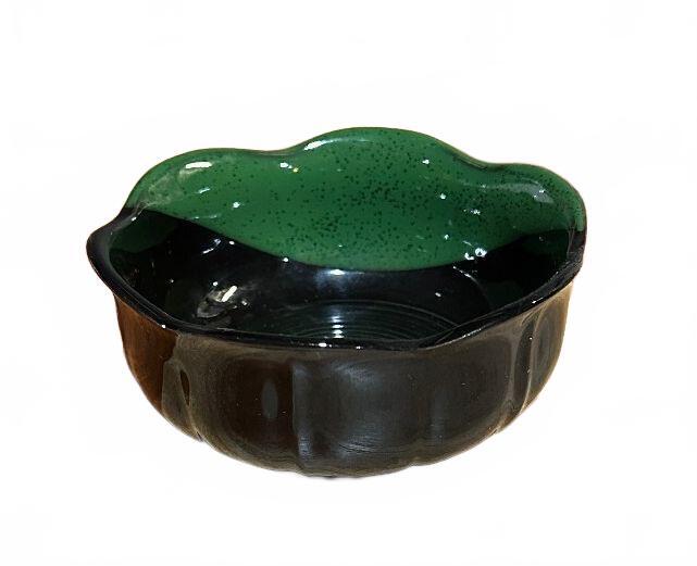 Vintage Black Green Art Pottery Bowl Scalloped Rim 4.5"