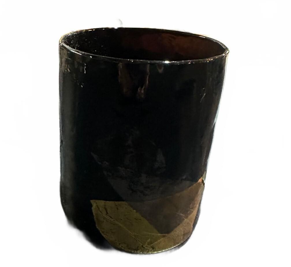 Signed 1985 Black & Gold Studio Art Glass Vessel 3.5"