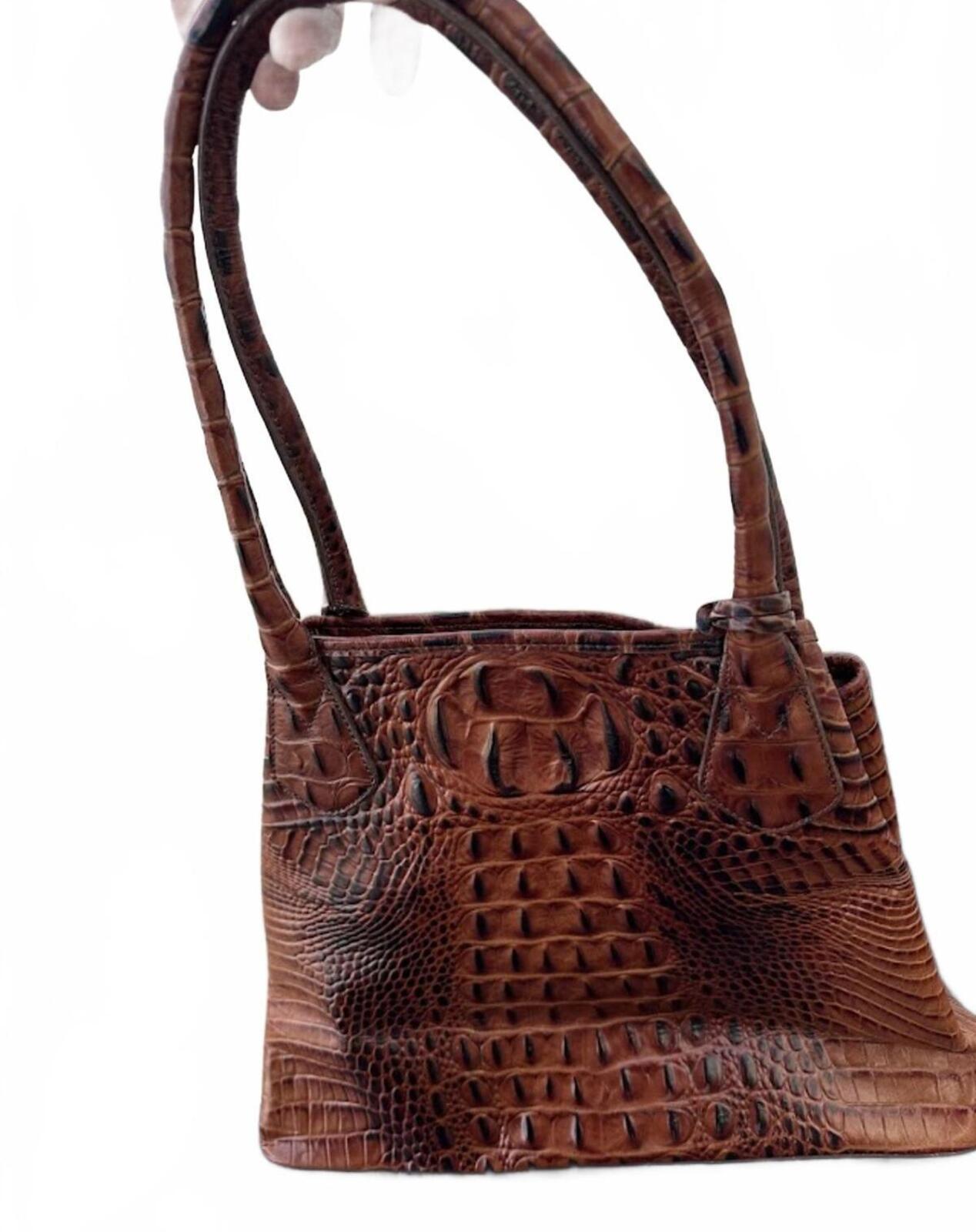 Brahmin Croc Embossed Leather Shoulder Bag