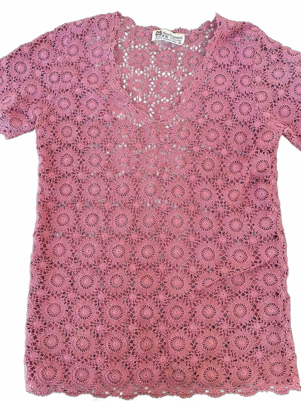 Vintage Pink Hand Crocheted Lace Top