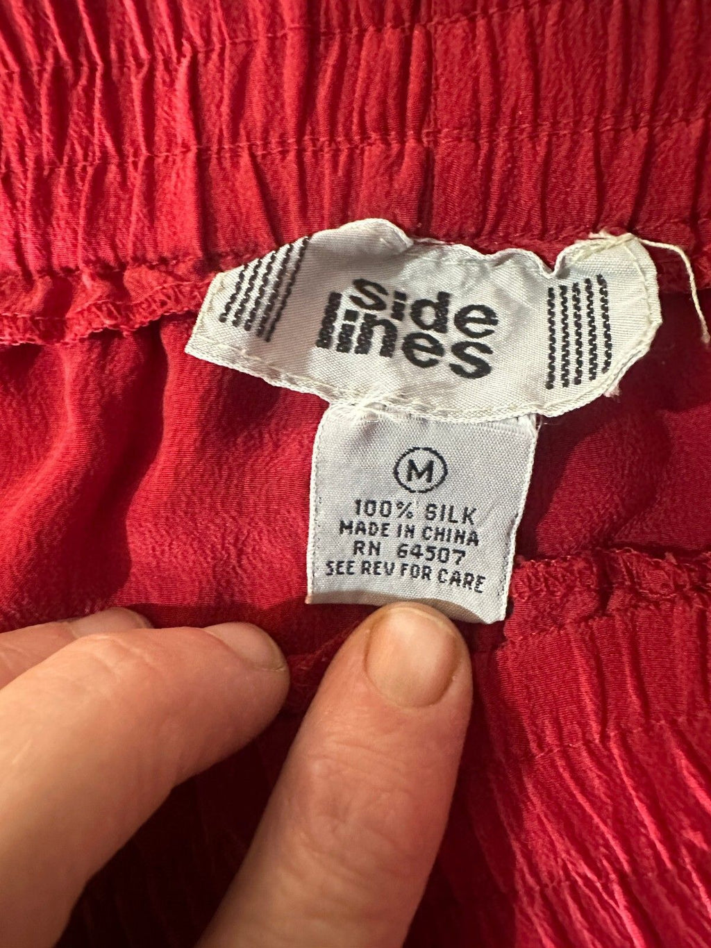 Side Line Red 100% Silk Pull-On Pants Medium