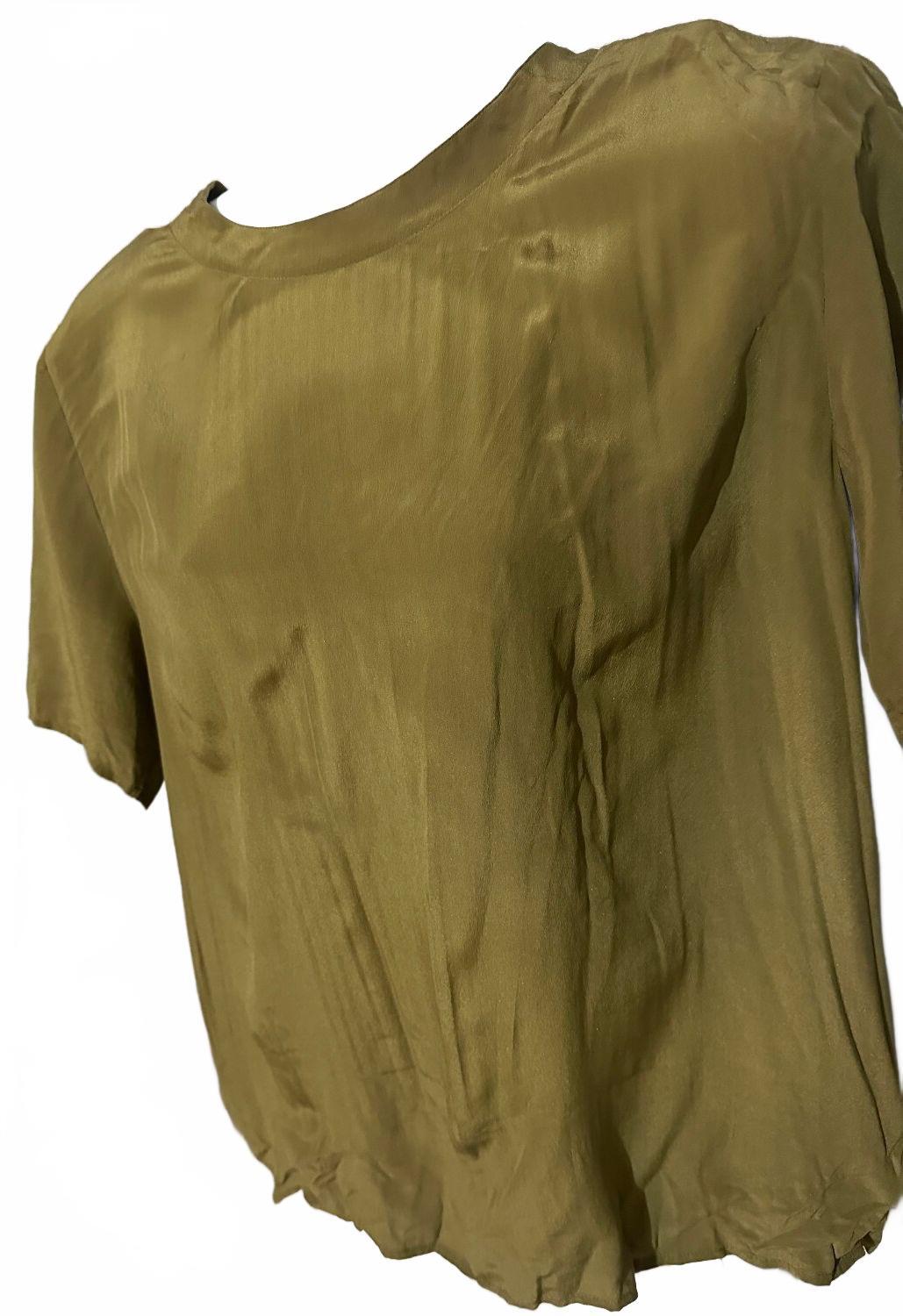 Anna & Frank Olive Silk Short Sleeve Blouse