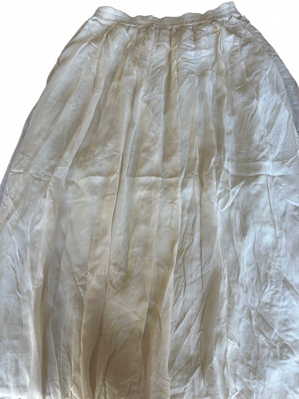 Michael Simon Cream Silk Pleated Maxi Skirt 2