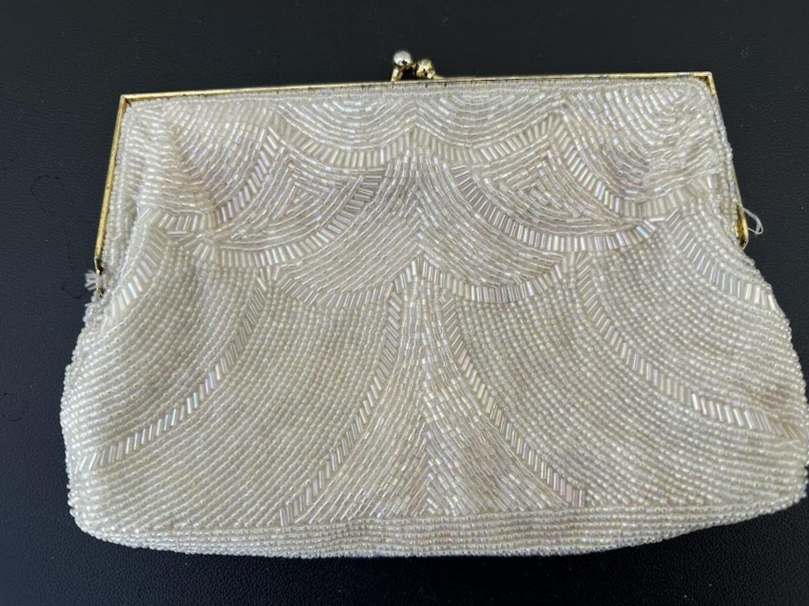 La Regale White Beaded Evening Clutch
