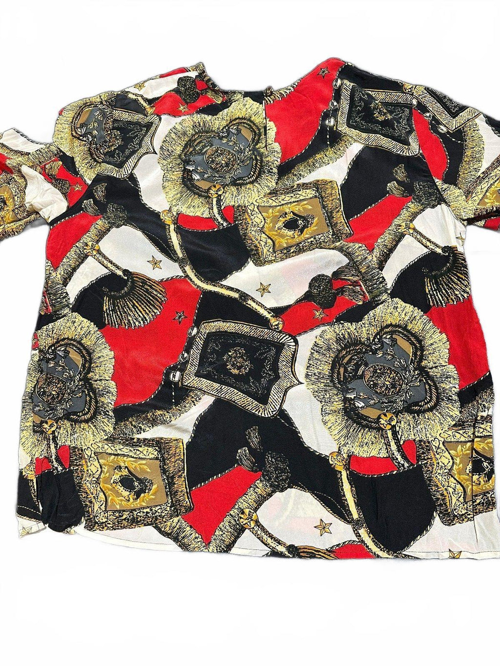 Christie & Jill Silk Print Blouse Red Gold Medium