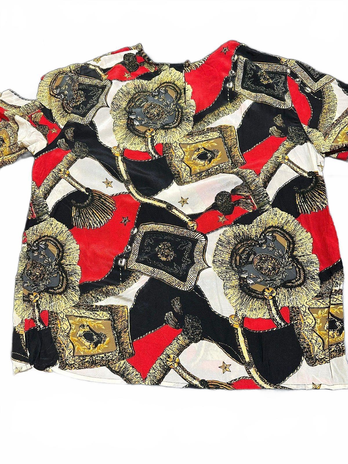 Christie & Jill Silk Print Blouse Red Gold Medium