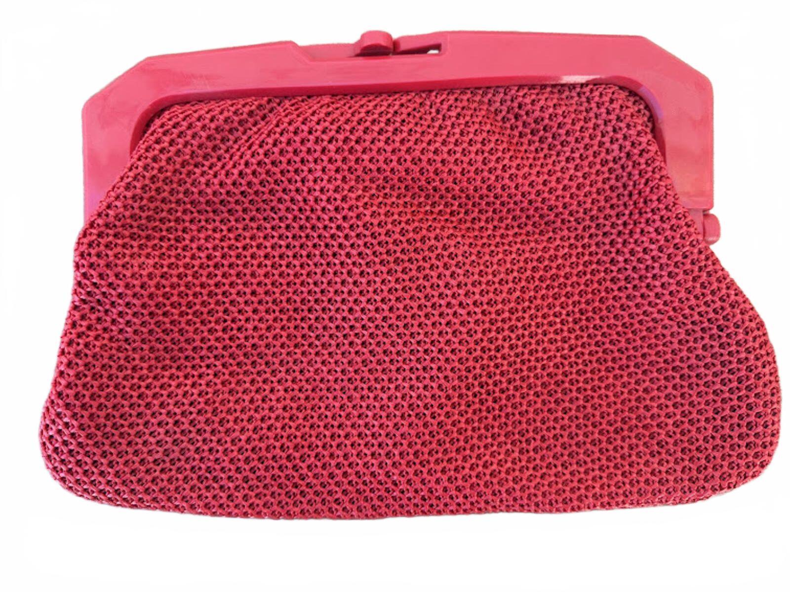 Vintage Axiom Red Woven Clutch Lucite Frame Italy