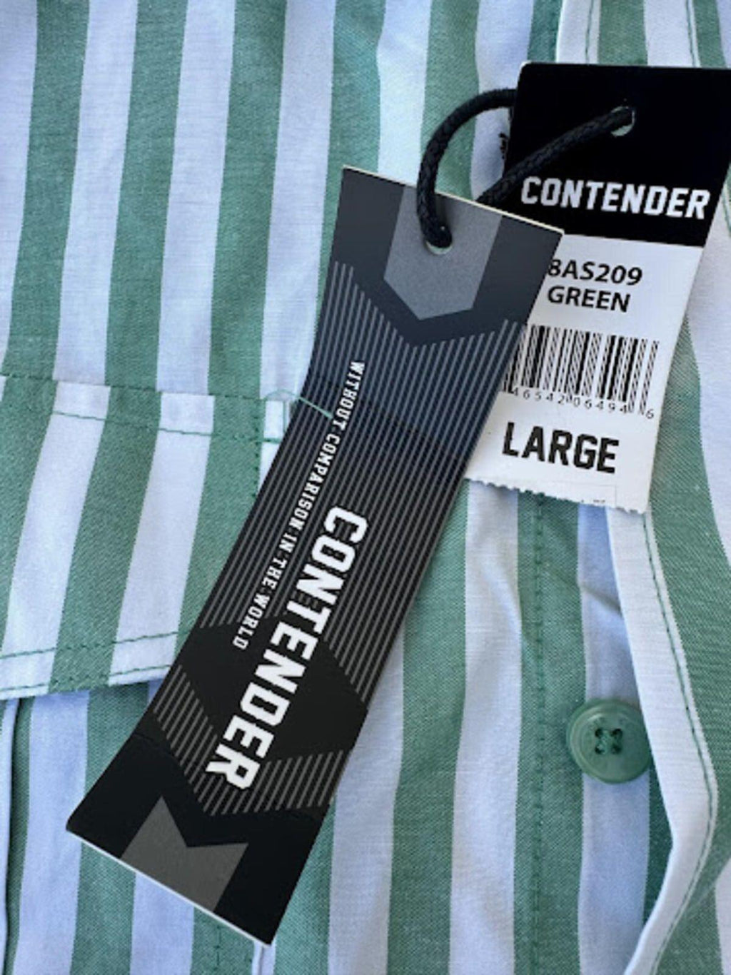 Contender Green White Stripe Button Shirt NWT large