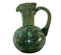 Vintage Green Hand Blown Art Glass Pitcher Applied Handle