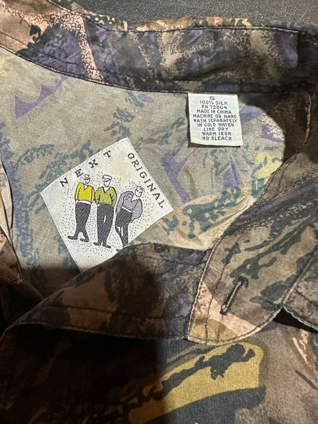 Next Original 100% Silk Abstract Shirt Small 90s