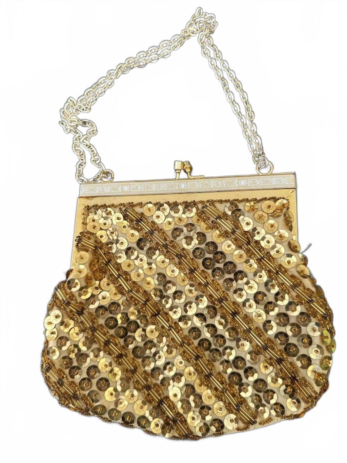 Vintage Gold Sequin Evening Clutch Chain Strap