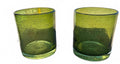 Pair Olive Green Hand Blown Bubble Glass Tumblers