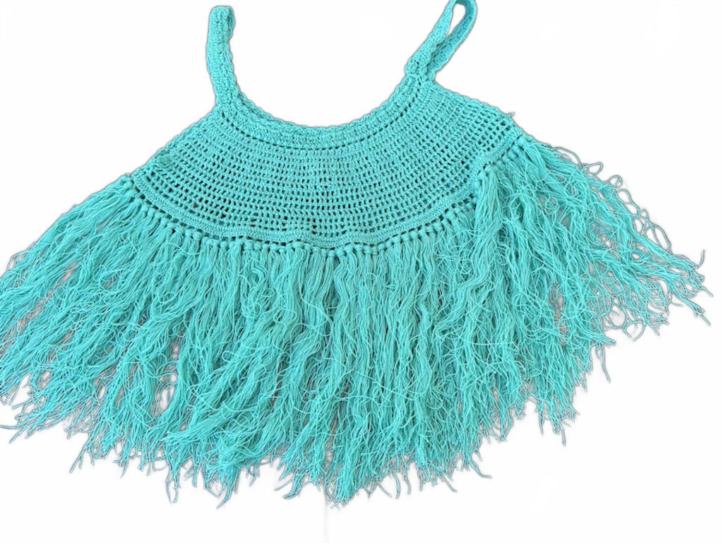 Turquoise Crochet Fringe Festival Top