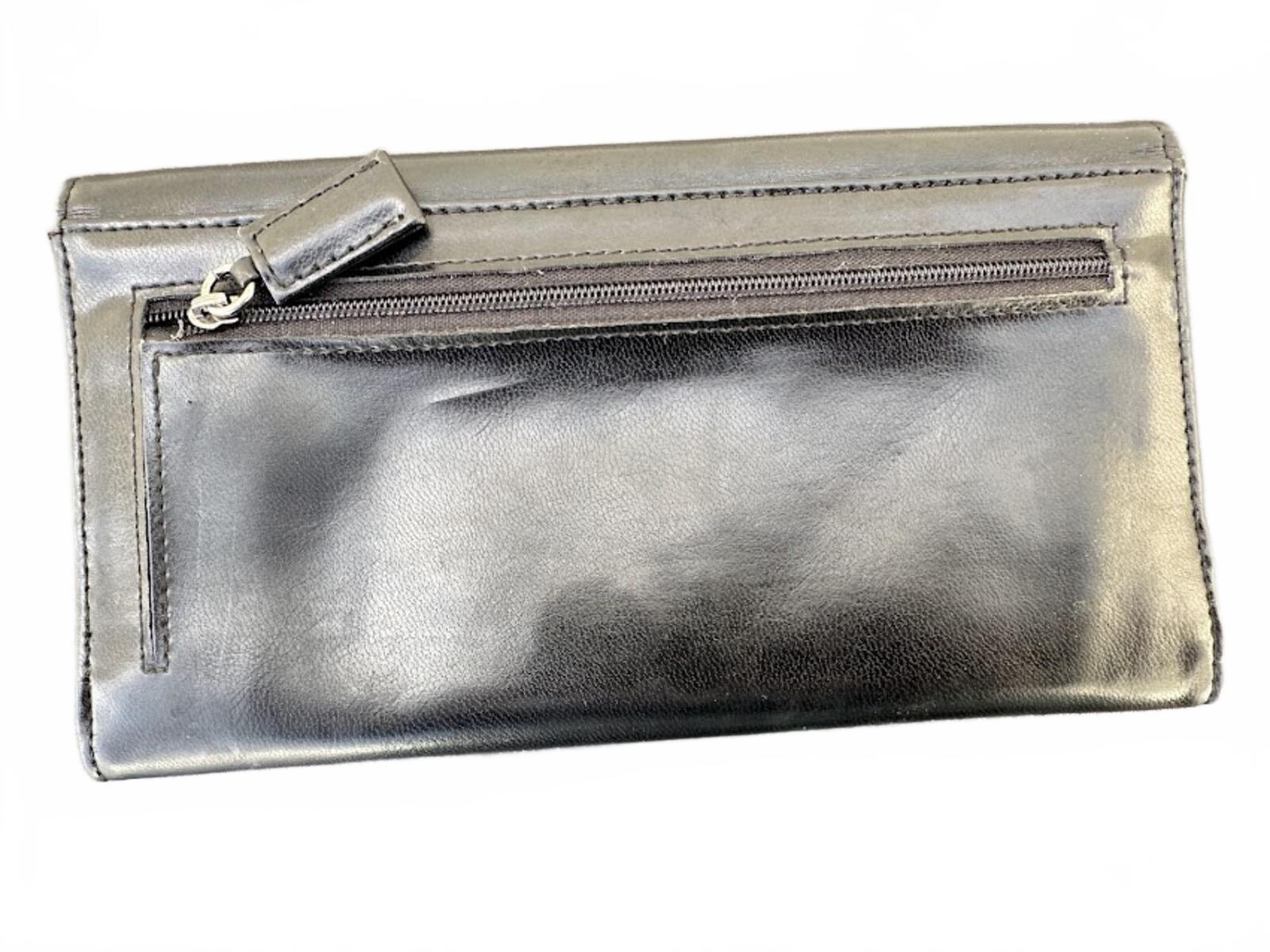 Guess Black Leather Wallet Silver Ring Clasp