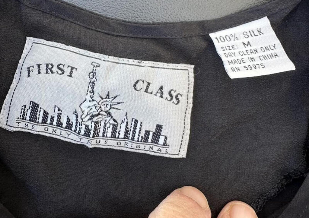 First Class Silk Black Blouse Size M