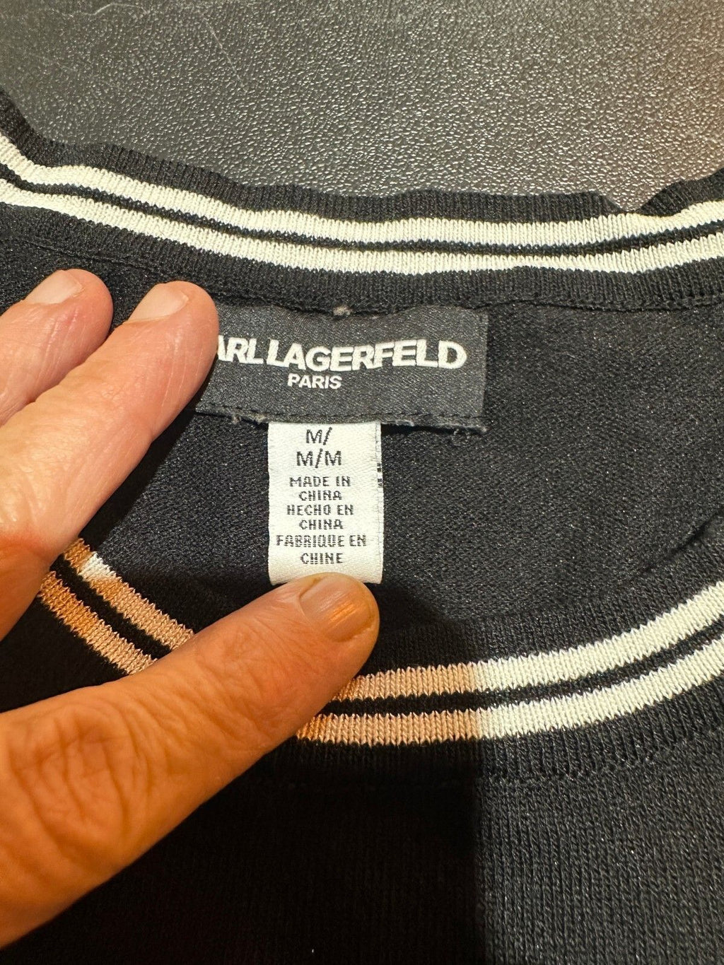 Karl Lagerfeld Paris Black Knit Pocket Top Medium