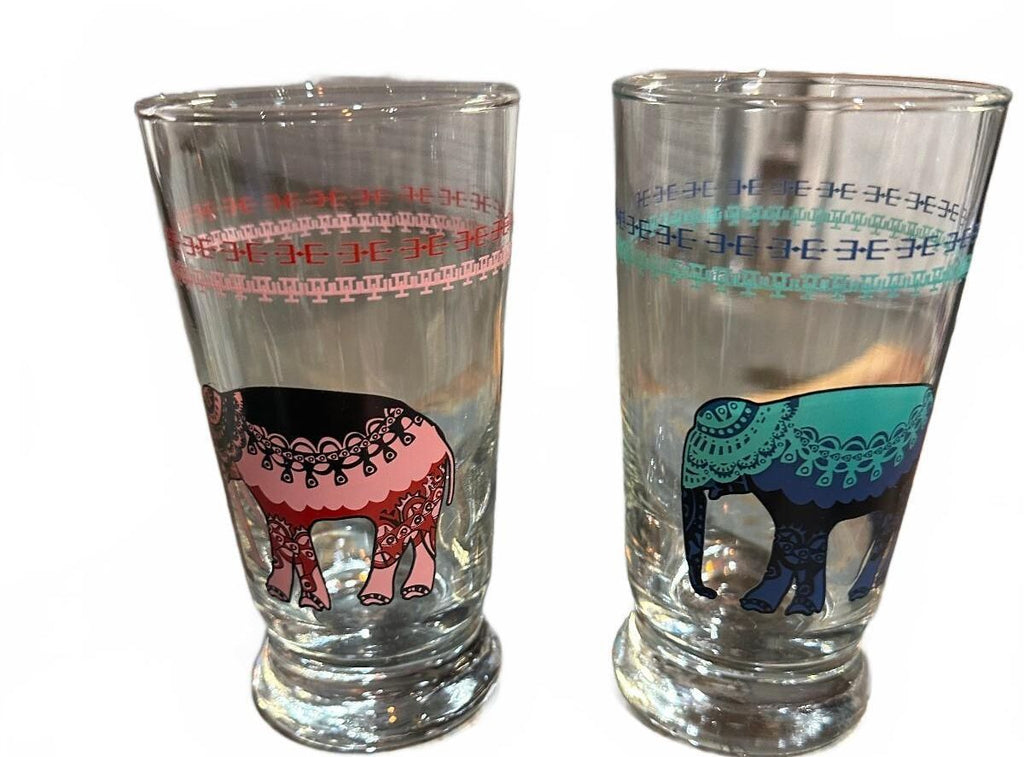 Vintage Elephant Tumblers Pink Blue Glasses Set of 2