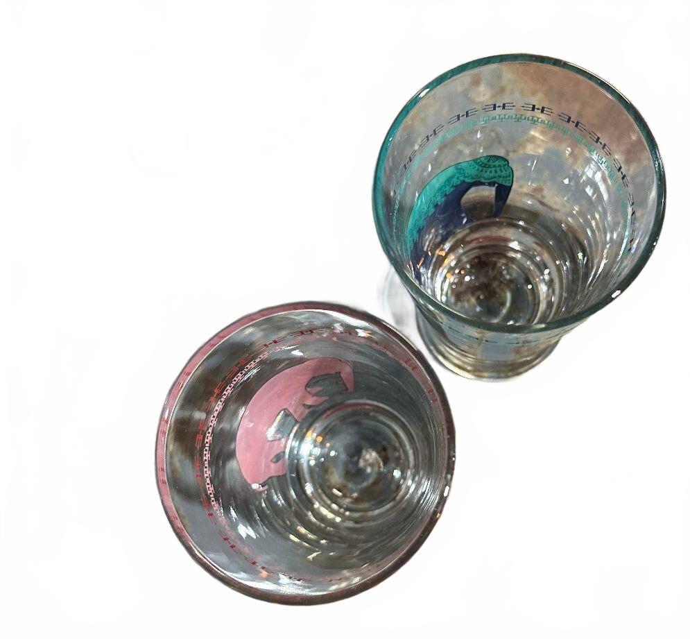 Vintage Elephant Tumblers Pink Blue Glasses Set of 2