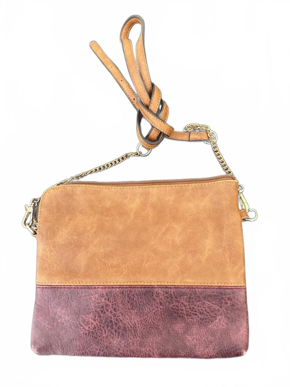 Colorblock Leather Crossbody Bag Brown Burgundy
