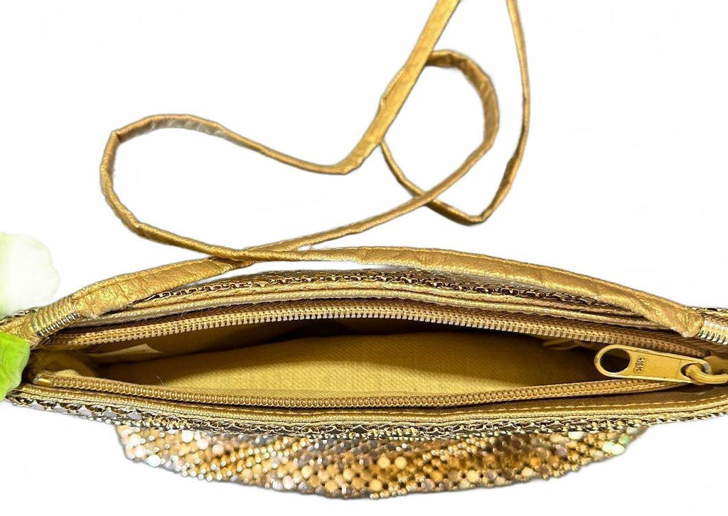 Vintage Gold Metal Mesh Evening Crossbody Purse