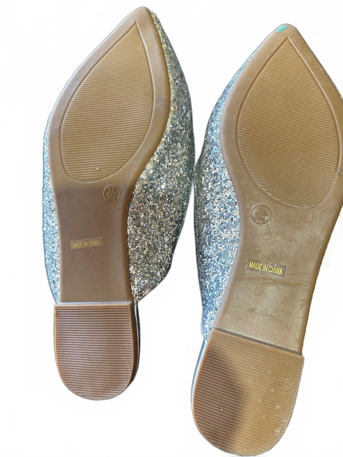 Lulus Silver Glitter Pointed Toe Mules 6.5