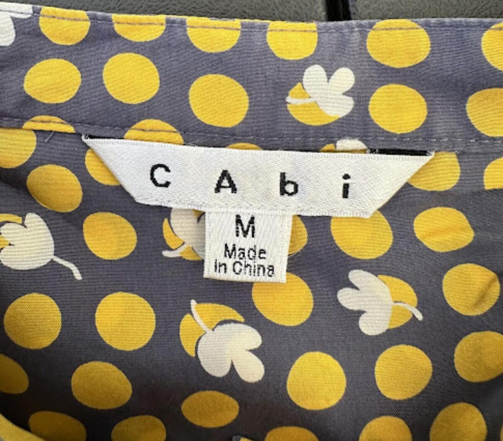 CAbi Silk Polka Dot Blouse Gray Yellow M