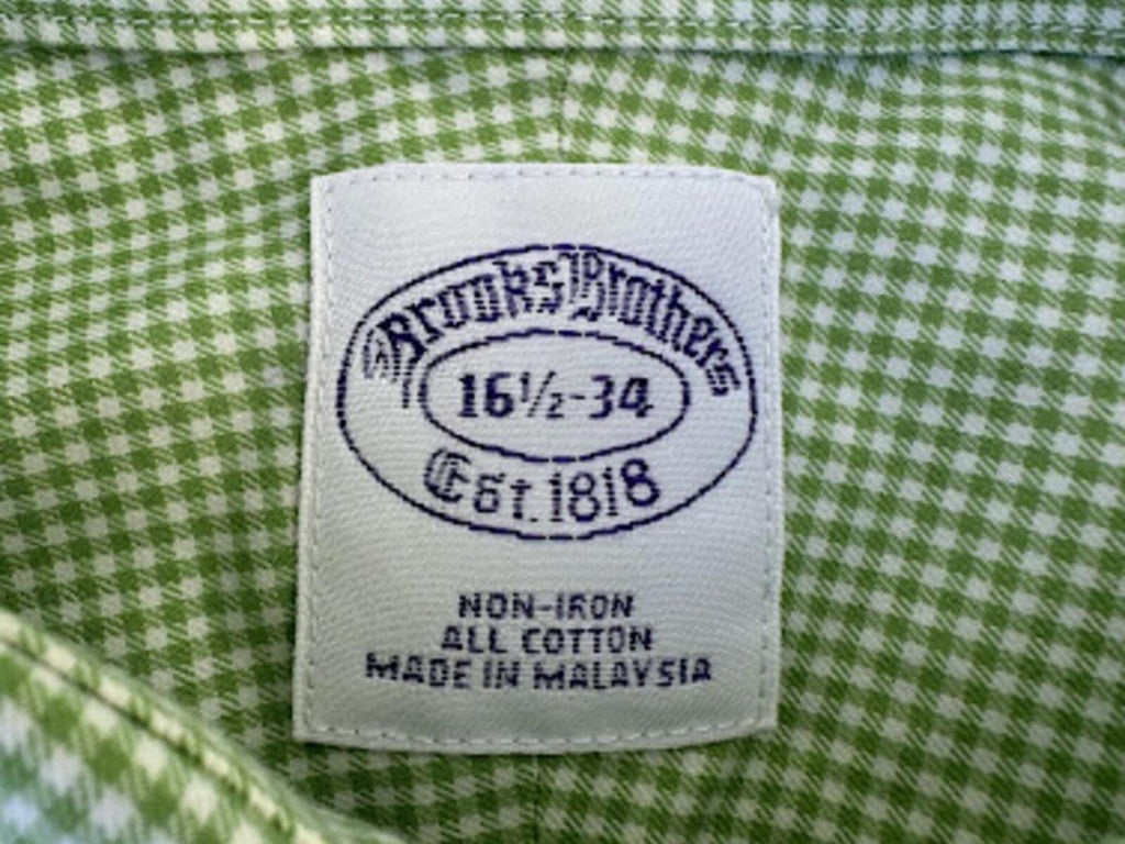 Brooks Brothers Green Gingham Dress Shirt