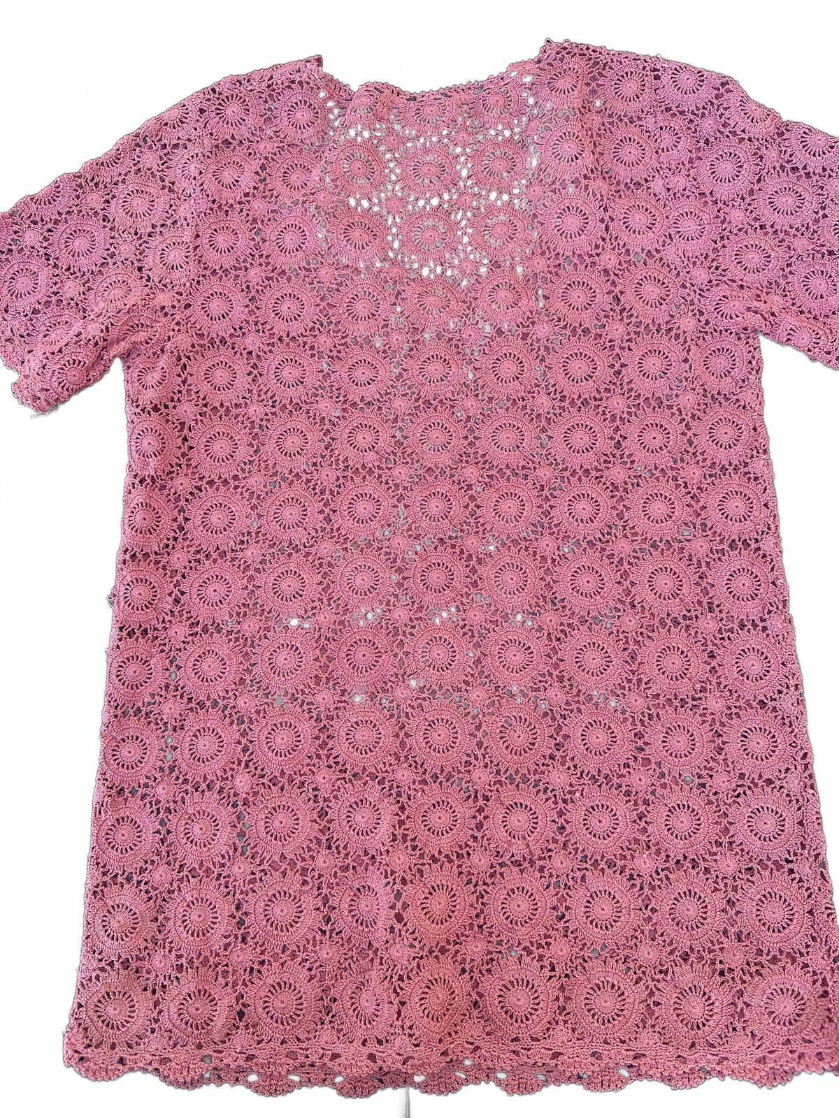 Vintage Pink Hand Crocheted Lace Top