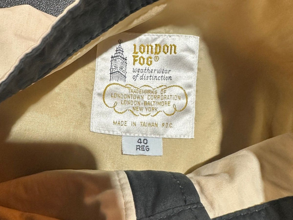 Vintage London Fog Khaki Jacket 40R Black Piping