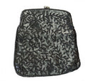 Vintage Black Beaded Satin Kiss Lock Evening Clutch