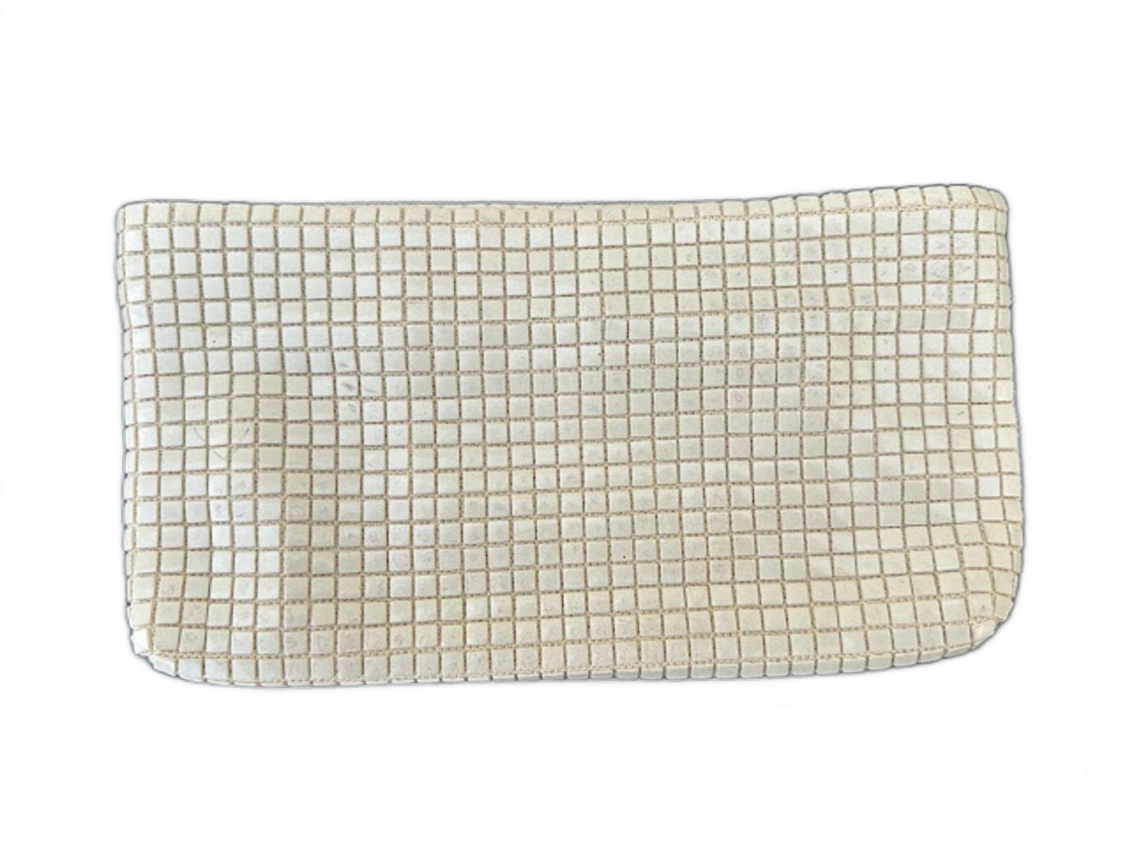 Vintage Cream Metal Mesh Tile Clutch Wallet Zip