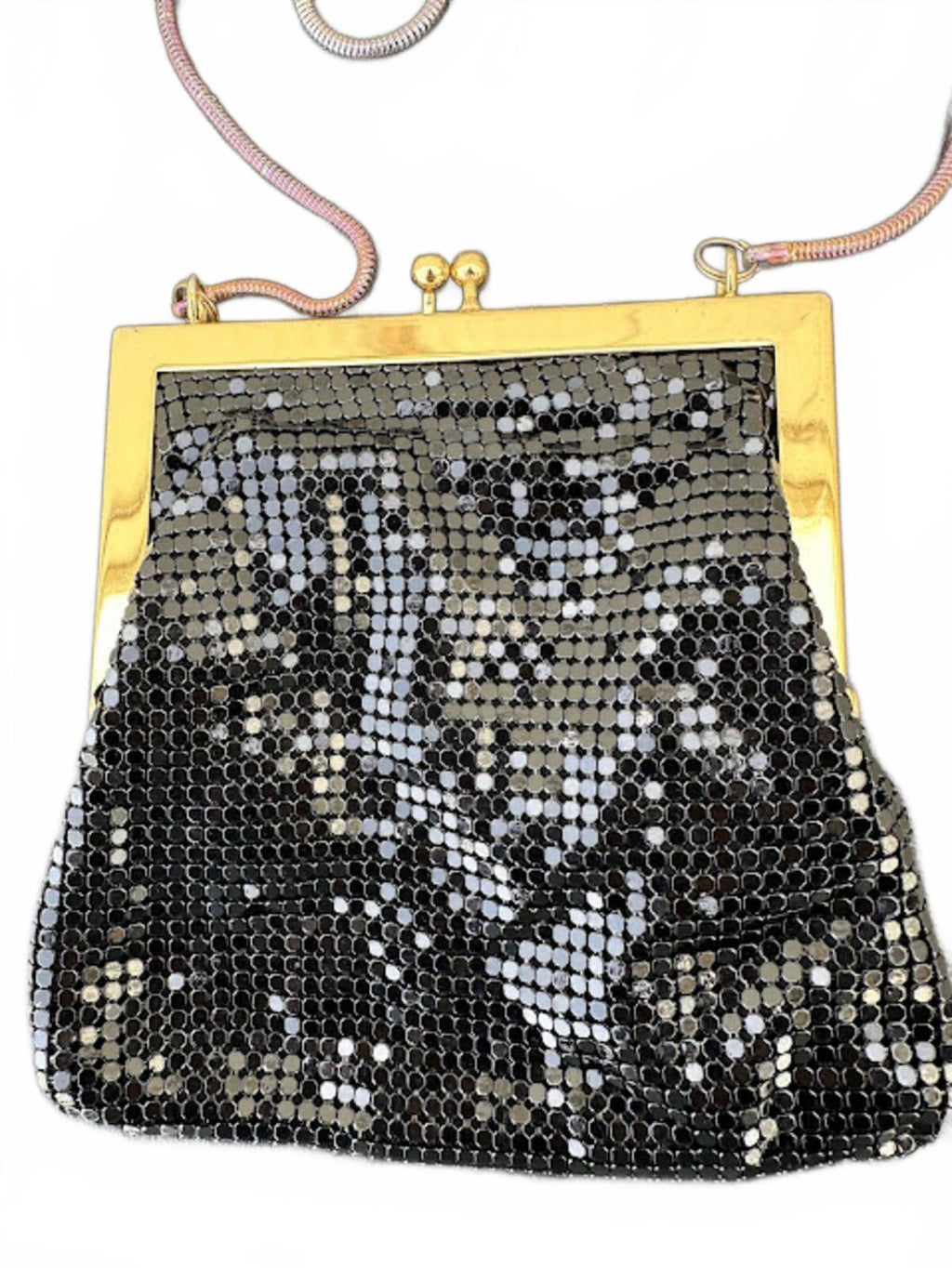 Vintage Black Metal Mesh Evening Bag Gold Frame