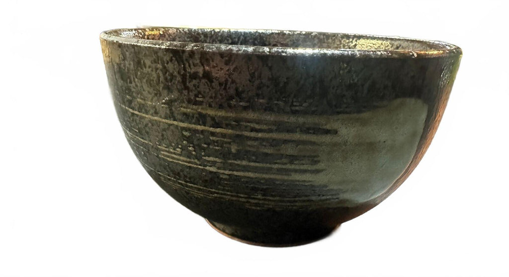 Vintage Studio Pottery Black Gray Incised Stoneware Bowl